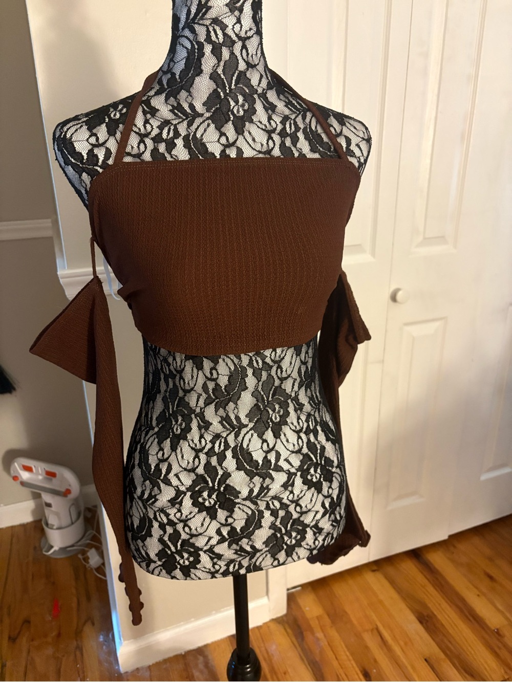 Brown Halter Crop Top with Side Ties